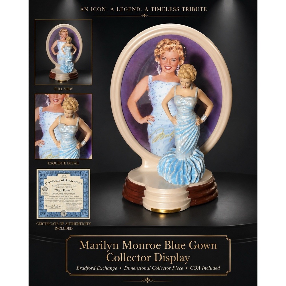 Marilyn Monroe Bradford Exchange 3D Figurine Plate Blue Gown Show Stopper COA